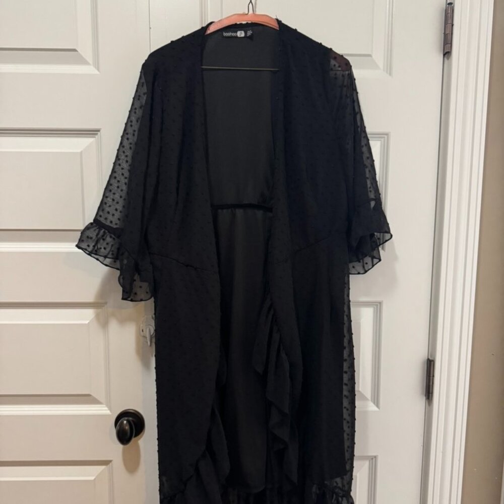 Boohoo Sheer Black Ruffle Midi Dress – Size US 12